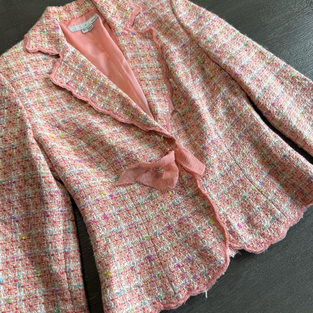 Vintage Pink Woven Knit Tweed Suit Jacket 4 ICE - Picture 5 of 13